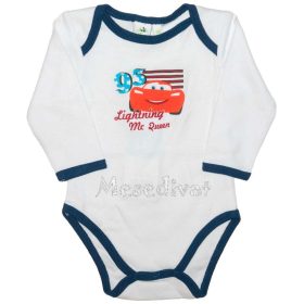   Verdás hosszúujjú pamut body kombidressz fehér sötétkék