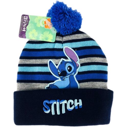 Stitch bojtos kötött sapka sötétkék